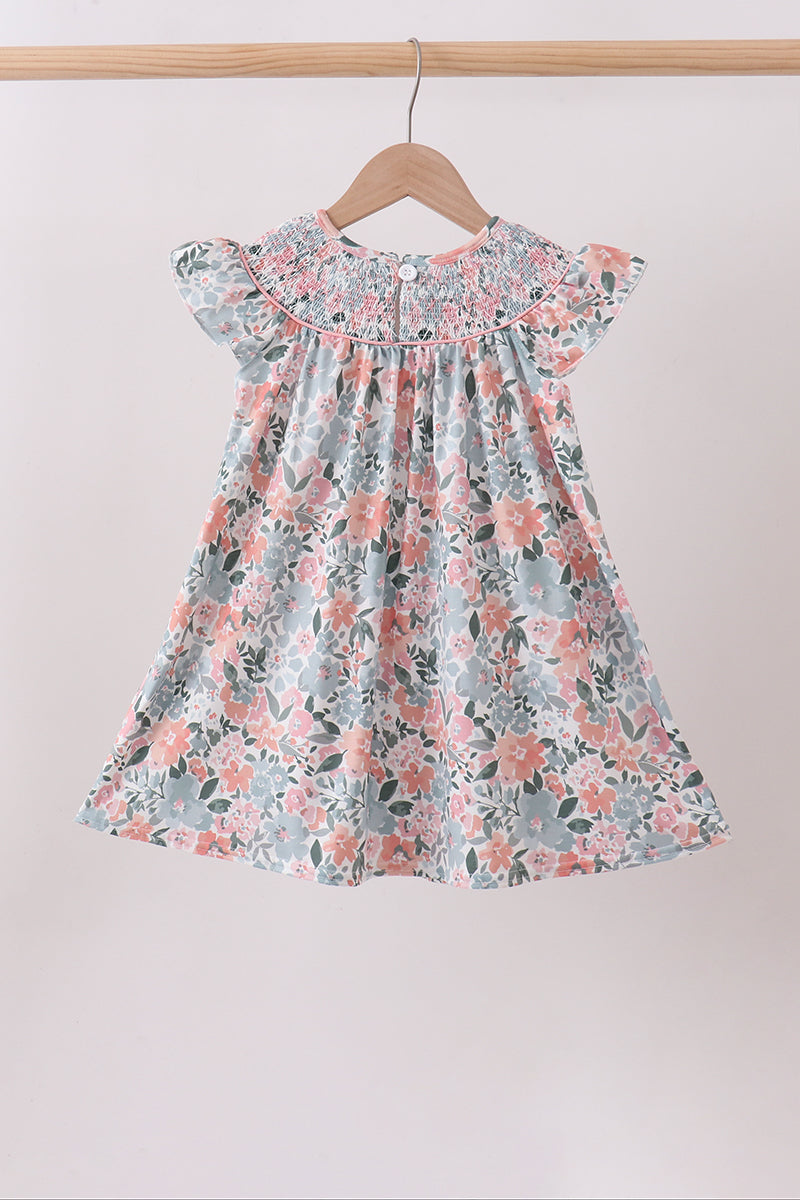 Pink Floral Smocked dress