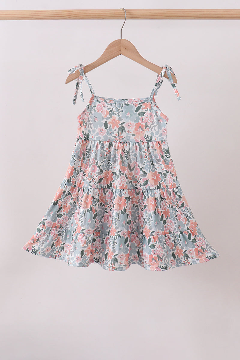 Pink Floral tiered Dress