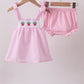 Pink stripe seersucker strawberry smocked bloomer set