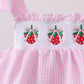 Pink stripe seersucker strawberry smocked bloomer set