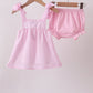 Pink stripe seersucker strawberry smocked bloomer set