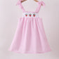 Pink stripe seersucker strawberry smocked dress