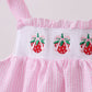 Pink stripe seersucker strawberry smocked dress