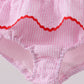 Pink stripe seersucker strawberry smocked one-piece swimsuit