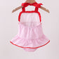 Pink stripe seersucker strawberry smocked one-piece swimsuit