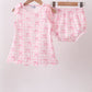 Pink bow print scalloped bloomer set