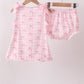 Pink bow print scalloped bloomer set