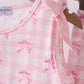 Pink bow print scalloped ruffle shorts set