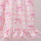 Pink bow print scalloped ruffle shorts set