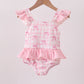 Pink bow print ruffle one-piece swimsuit