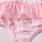 Pink bow print ruffle one-piece swimsuit