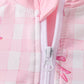Pink bow print ruffle zipper 2pc swimsuit