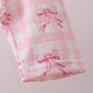 Pink bow print ruffle zipper 2pc swimsuit