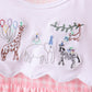Pink Gingham Animal Embroidered Set