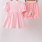 Pink Gingham Animal Embroidered Set