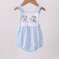 Blue Gingham Animal Embroidered Bubble