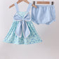 Blue beach print bow bloomer set