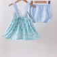 Blue beach print bow bloomer set