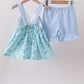 Blue beach print bow ruffle shorts set