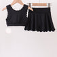 Black Scalloped Yoga Skorts Set