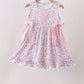 Pink Floral Bow Applique Bow Dress