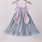 Purple floral print bow ruffle dress