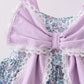 Purple floral print bow ruffle dress