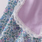 Purple floral print bow ruffle dress