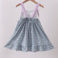 Purple floral print bow ruffle dress