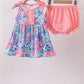Pink tropical floral print ruffle bow bloomer set