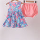 Pink tropical floral print ruffle bow bloomer set