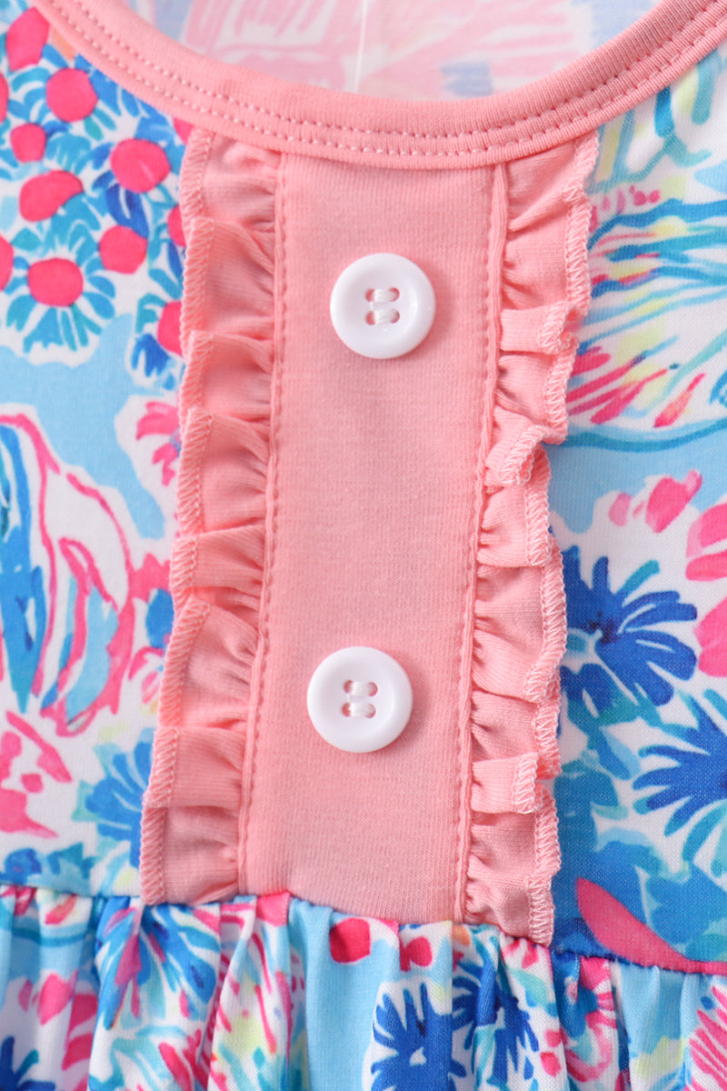 Pink tropical floral print ruffle bow bloomer set