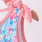 Pink tropical floral print ruffle dress