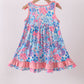 Pink tropical floral print ruffle dress