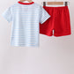 Blue Fire Engine Stripe Embroidered Set