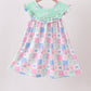 Green Bow Embroidered Checkered Dress