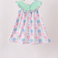 Green Bow Embroidered Checkered Dress
