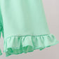 Green Bow Checkered Ruffle Shorts Set