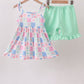 Green Bow Checkered Ruffle Shorts Set