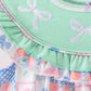 Green Bow Embroidered Checkered Bubble