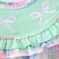Green Bow Embroidered Checkered Bubble
