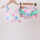 Green Bow Checkered Ruffle 2pc Swimsuit