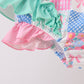 Green Bow Checkered Ruffle 2pc Swimsuit
