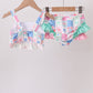 Green Bow Checkered Ruffle 2pc Swimsuit