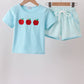 Blue Apple Embroidered Shorts Set