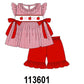 Red Apple Bow Smocked Gingham Ruffle Shorts Set