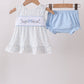 Blue Floral Smocked Ruffle Bloomer Set