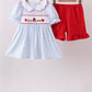 Blue School Bus Smocked Ruffle Shorts Set