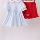 Blue School Bus Smocked Ruffle Shorts Set