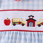Blue School Bus Smocked Ruffle Shorts Set